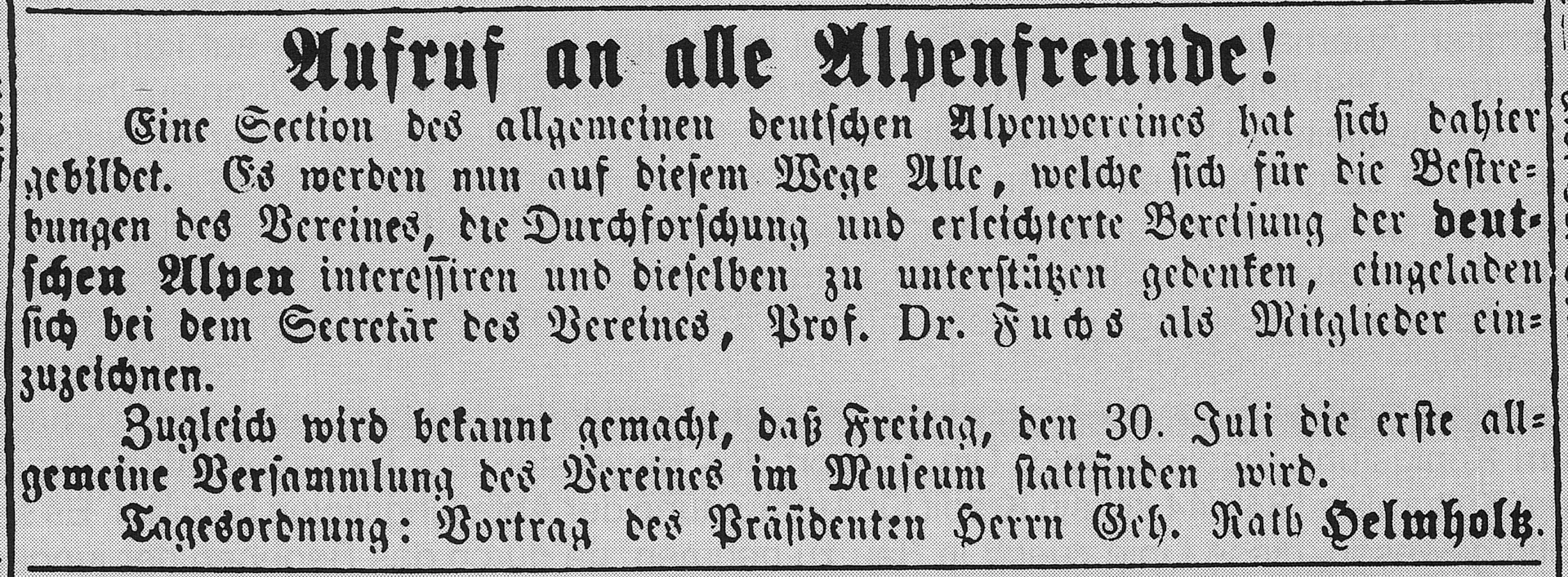 Gründungsaufruf Heidelberg 1869 | © DAV Heidelberg