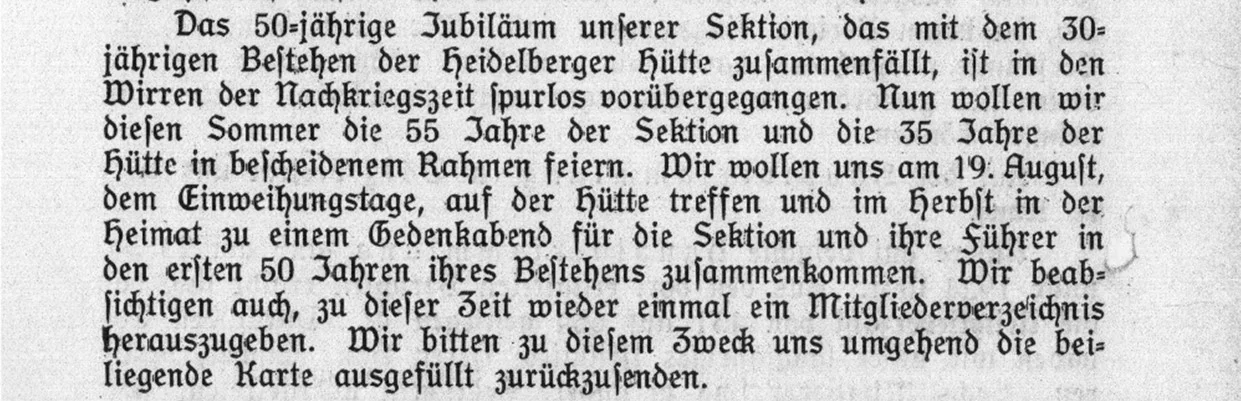 55-jähriges Jubiläum 1924 | © DAV Heidelberg