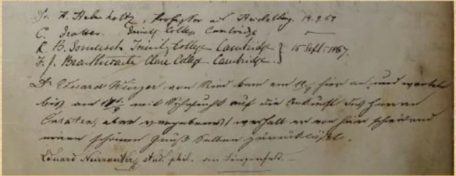 Eintrag Helmholtz' im Gästebuch in Vent | © Archiv des DAV