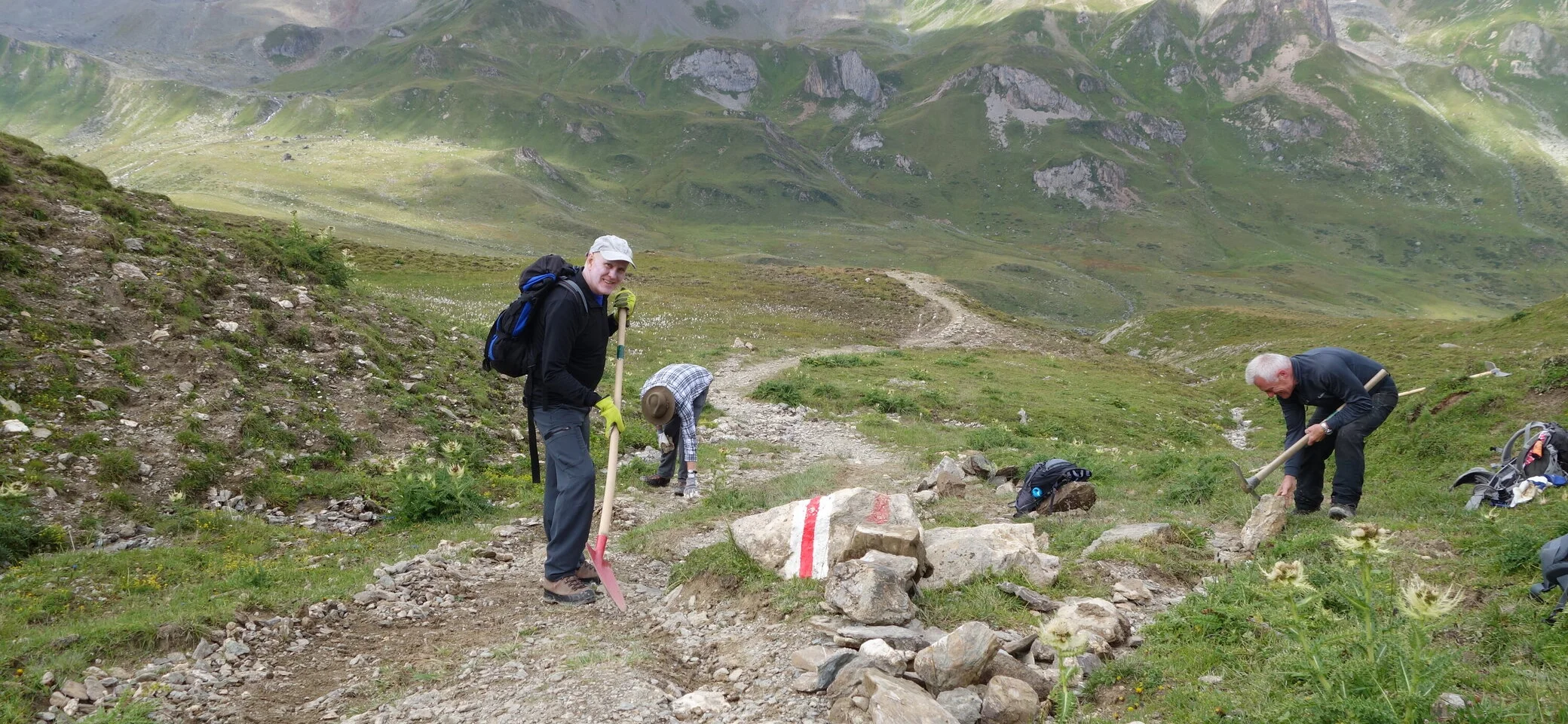 Wegearbeiten an Fuorcla Val Gronda/Val dals Gips | © DAV Heidelberg/Marc Derungs